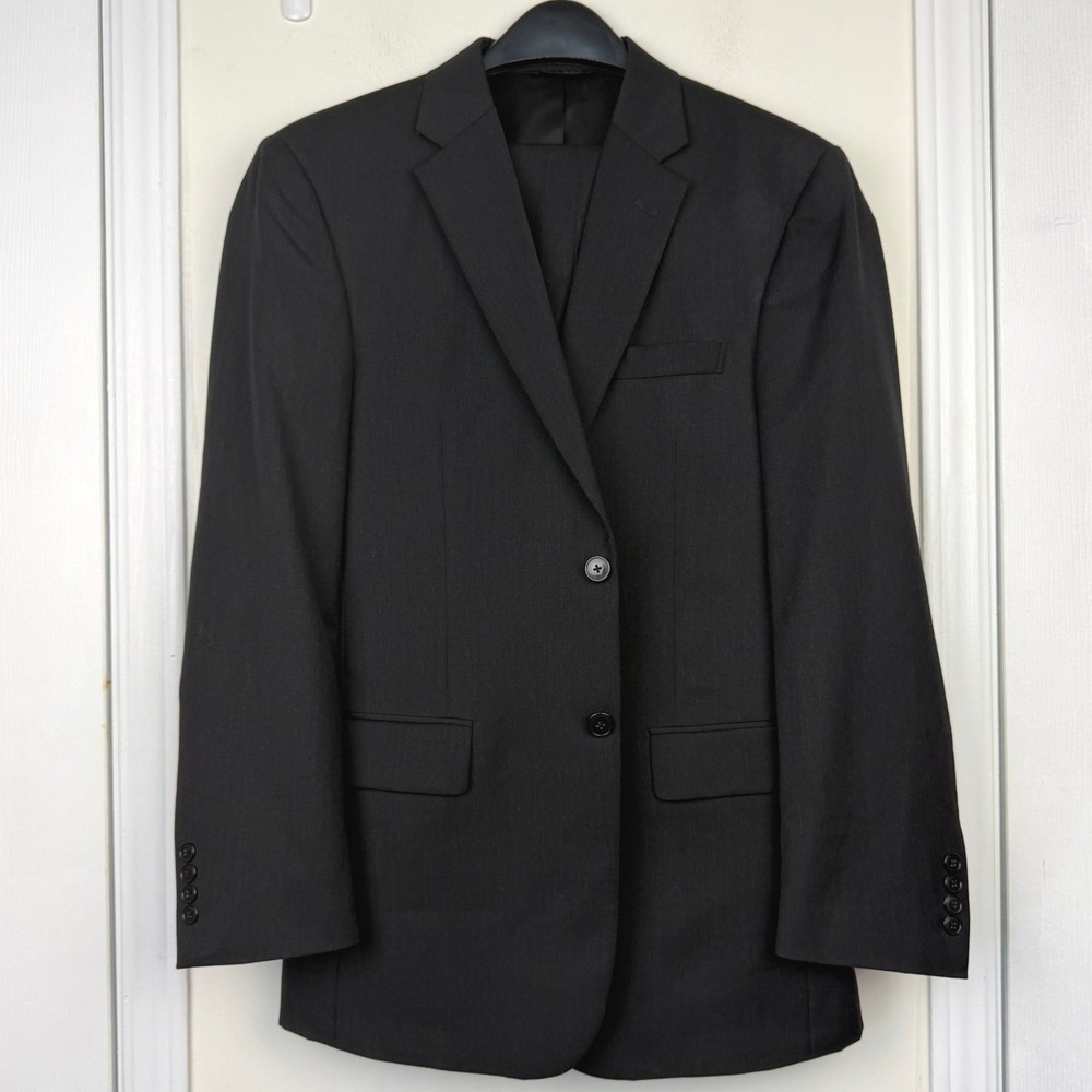 Jos. A. Bank 2-Piece Suit Mens 40R 33x31 Wool 2 Button Jacket Flat Front Black - Picture 3 of 16